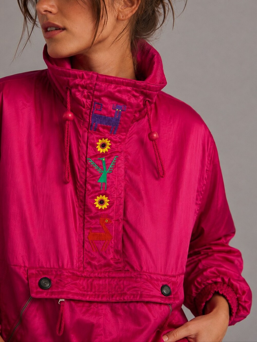 Vintage Ellesse Neon Pink Embroidered Anorak Pullover Ski Jacket Womens Size Med